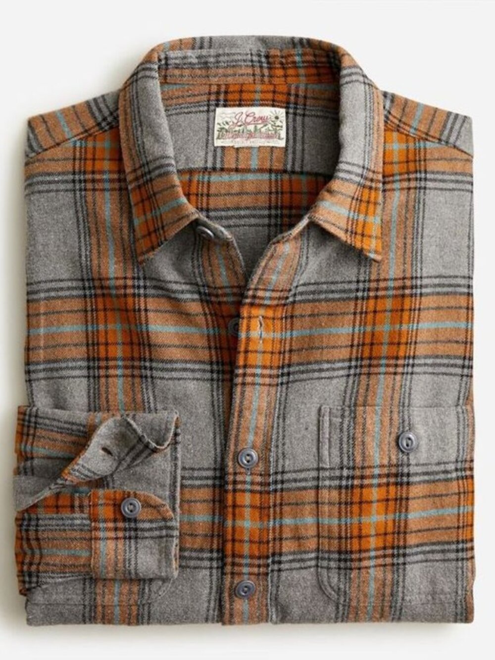 J.Crew Classic Fit Plaid Flannel Shirt Gray Tan Blue Men's Small